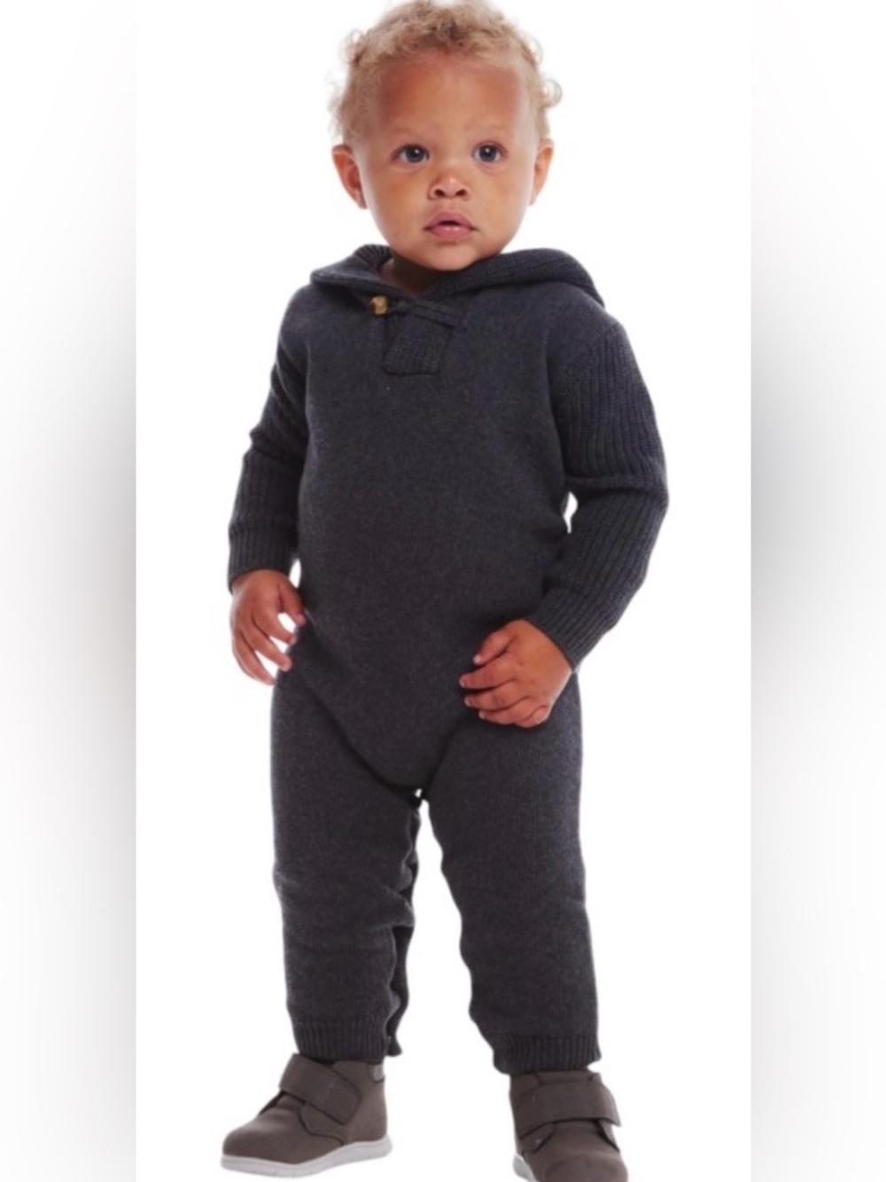 NWT size 6-9 month Andy & Evan Charcoal Gray Hooded sweater Knit One-Piece